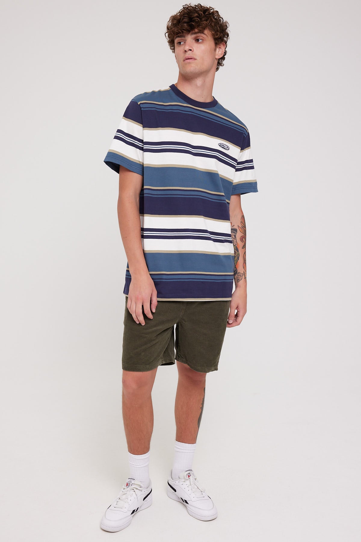Thrills Mind Sign Stripe Merch Fit Tee Navy