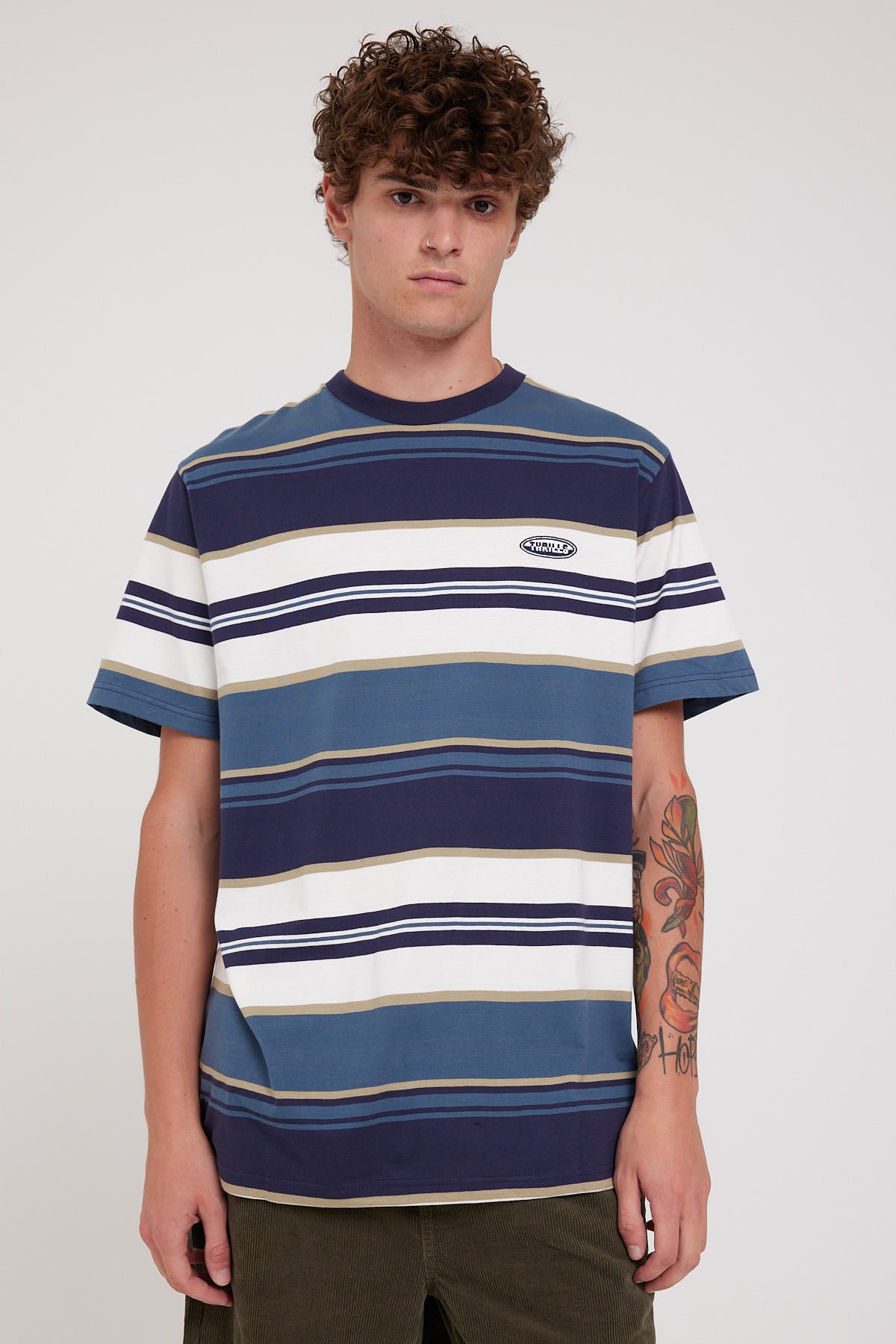 Thrills Mind Sign Stripe Merch Fit Tee Navy