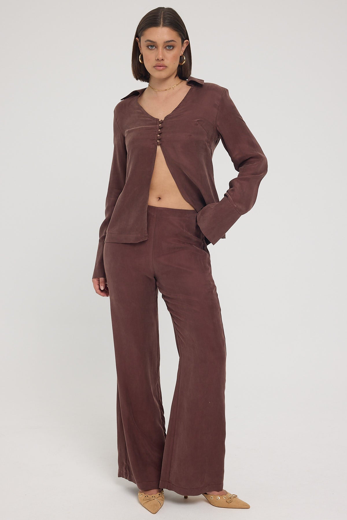 Perfect Stranger Prisca Cupro Wide Leg Pant Brown